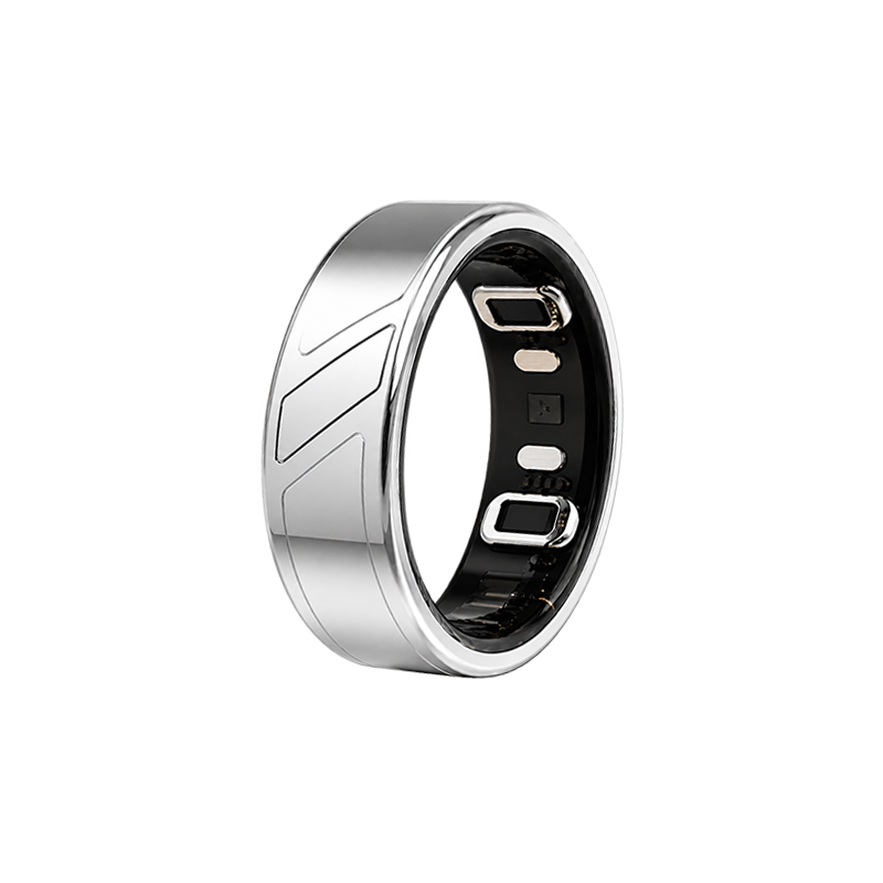 Mere ring in silver-tone, with its engraved shell and dark sensing interior
